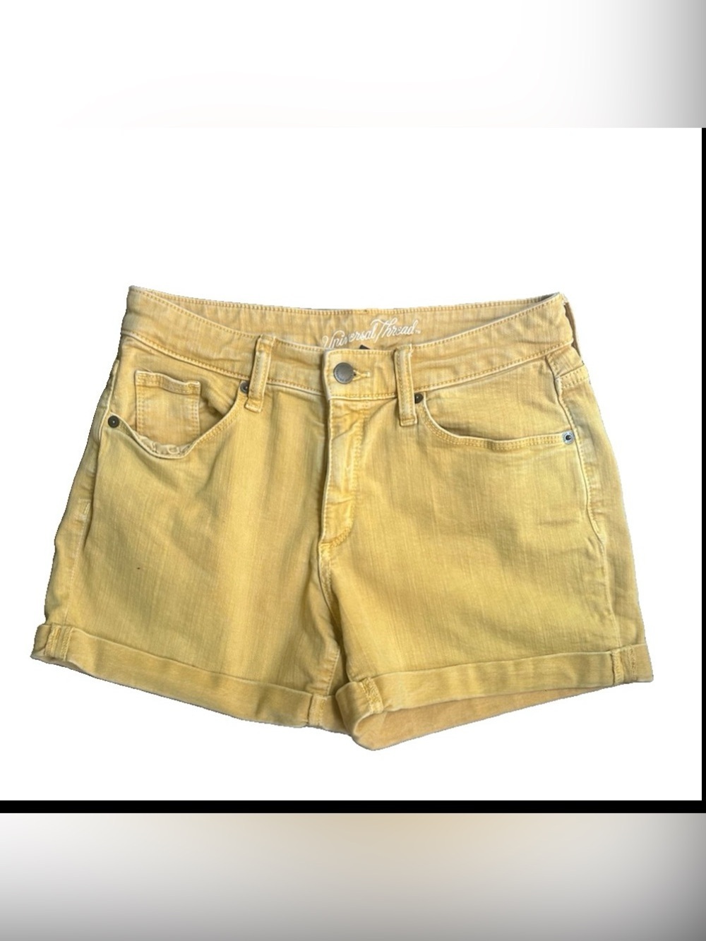 Universal Thread Women's Yellow Jean Shorts 4/27 High Rise Twill Pockets